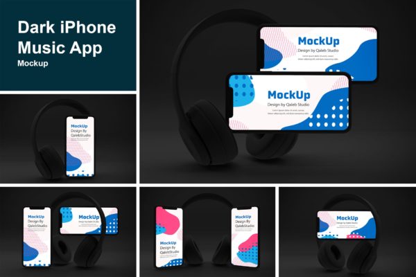 深色背景iPhone音乐APP应用UI设计效果图大洋岛精选样机 Dark iPhone Music App Mockup