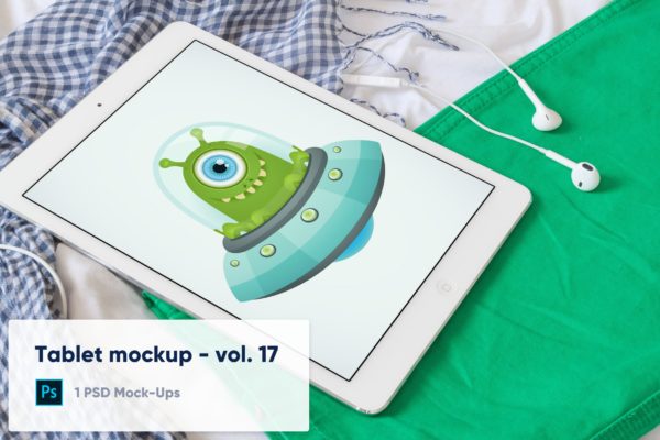 居家环境场景平板电脑屏幕演示大洋岛精选样机模板v17 Tablet on Colorful Clothes Mockup – Vol. 17