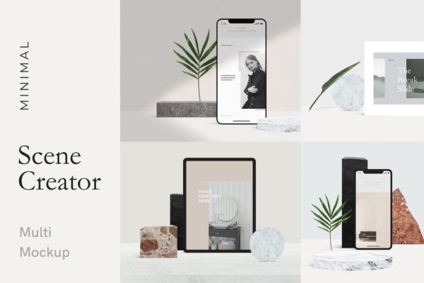 62个预制场景响应式UI设计展示大洋岛精选样机套装 Minimal Multi Mockup Scene Creator