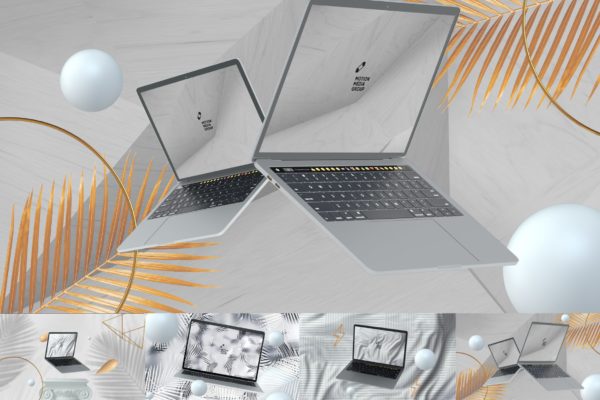 优雅时尚风格3D立体风格笔记本电脑屏幕预览大洋岛精选样机 10 Light Laptop Mockups