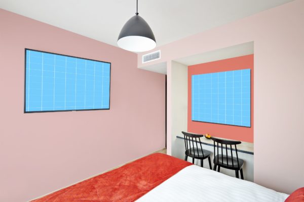 酒店房间装饰画框样机大洋岛精选模板v01 Hotel-Room-01-Mockup