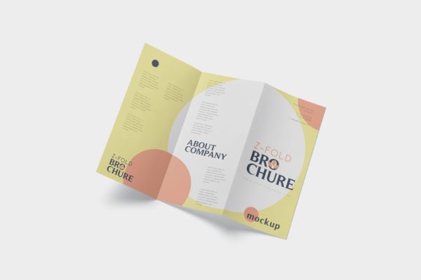 三折页设计风格企业传单/宣传单设计图样机大洋岛精选 DL Z-Fold Brochure Mockup – 99 x 210 mm Size