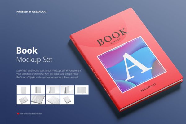 9套高质量且易于编辑记事本/书籍样机大洋岛精选 Book Mockup Set