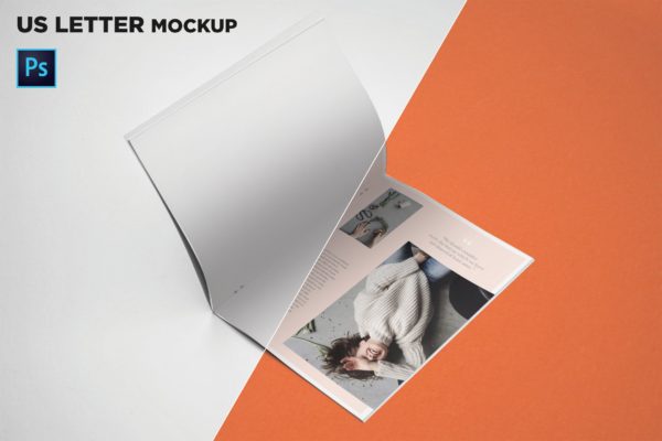美国信纸规格宣传册翻页效果图样机大洋岛精选 US Letter Brochure Mockup Open Page