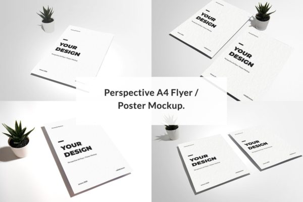 A4传单/海报设计透视图样机大洋岛精选模板 Perspective A4 Flyer / Poster Mockup