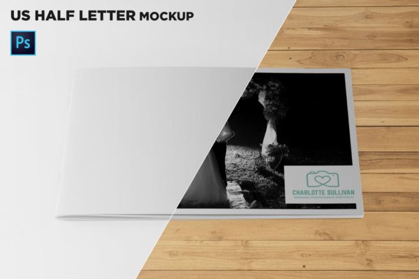 美国信纸尺寸宣传册封面印刷效果图样机大洋岛精选 US Half Letter Cover Brochure Mockup