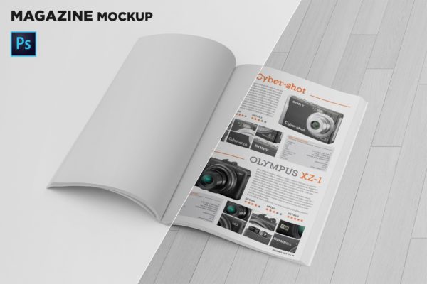 杂志内页版式设计翻页效果图样机大洋岛精选 Magazine Mockup Folded Page