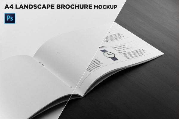 企业画册产品手册右侧特写样机大洋岛精选 Landscape Brochure Mockup Right Closeup
