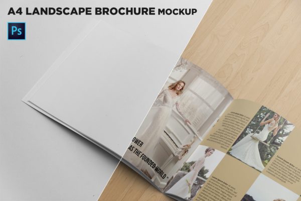 企业画册产品手册左侧特写样机大洋岛精选 Landscape Brochure Mockup Left Closeup