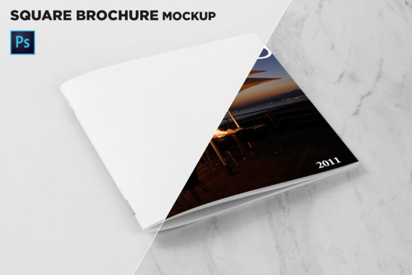 方形画册产品手册封面效果图样机大洋岛精选 Square Brochure Cover Mockup