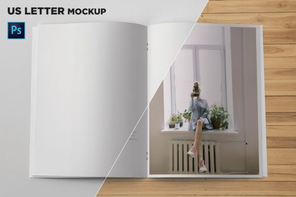 美国信纸规格宣传册内页顶视图样机大洋岛精选 US Letter Brochure Mockup Top View