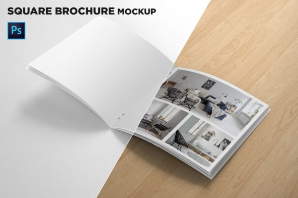 方形画册产品手册内页版式设计特写样机大洋岛精选 Square Brochure Open Pages Mockup