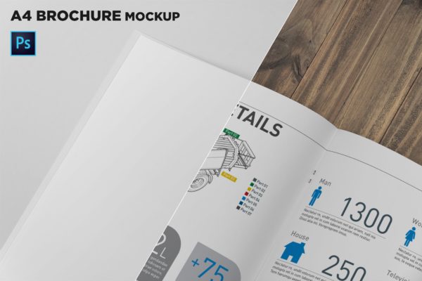 A4尺寸企业/品牌宣传册内页特写样机大洋岛精选模板 A4 Brochure Page Closeup Mockup