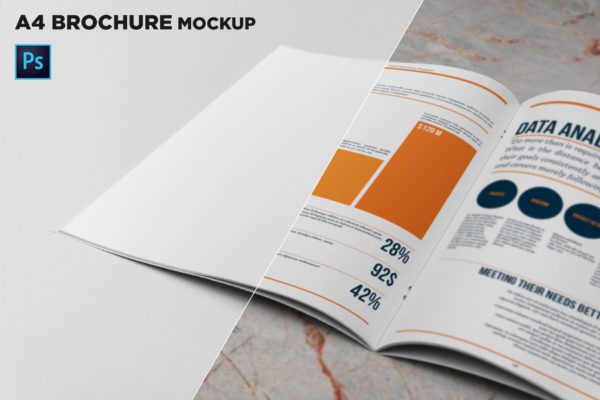 A4尺寸企业/品牌宣传册特写样机大洋岛精选模板 A4 Brochure Closeup Mockup