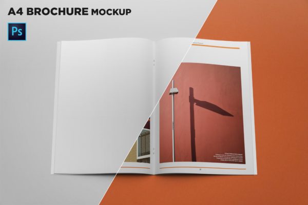 A4宣传小册子/企业画册内页设计顶视图样机大洋岛精选 A4 Brochure Mockup Top View