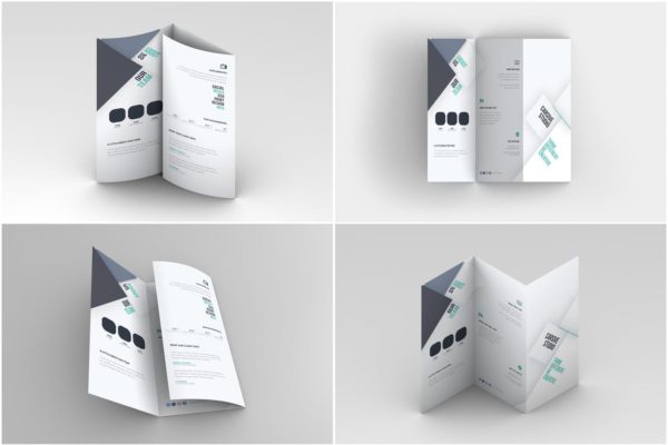 三折页传单设计多角度效果图样机大洋岛精选模板 Trifold Brochure Mock-Up