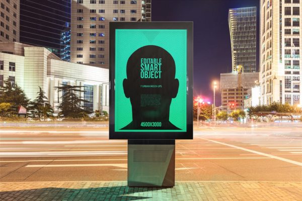 城市夜景海报广告牌设计效果图预览样机大洋岛精选#2 Urban Poster-Billboard Mock-Ups – Night Edition #2