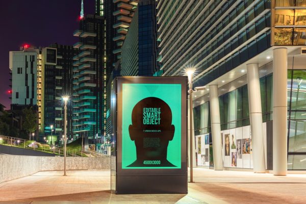 城市夜景海报广告牌设计效果图预览样机大洋岛精选#7 Urban Poster-Billboard Mock-Ups – Night Edition #7