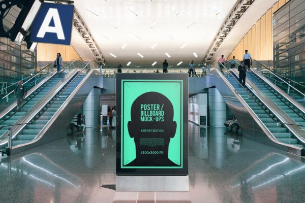 机场直梯电梯海报/广告牌样机大洋岛精选模板#5 Poster / Billboard Mock-ups – Airport Edition #5