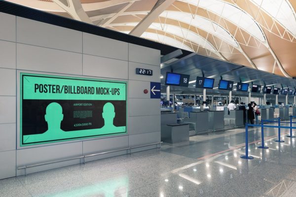 机场值机窗口海报/广告牌样机大洋岛精选模板#6 Poster / Billboard Mock-ups – Airport Edition #6