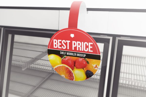 超市货架圆形品牌/促销广告牌样机大洋岛精选模板 Circle Shelf Wobbler Mockup
