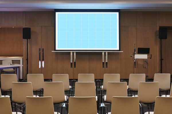 会议室电视/投影屏幕样机大洋岛精选模板v1 Conference_Room_Screen-HORIZ-Mockup