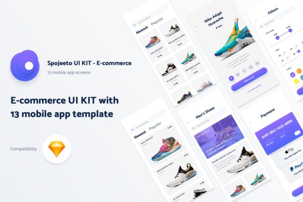 运动装备网上商城APP应用UI设计大洋岛精选套件 Spojeeto E-commerce Mobile App UI Kit
