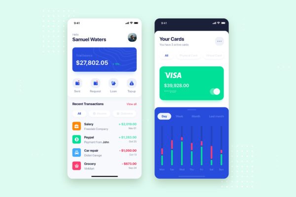 电子银行APP应用主页&银行卡管理界面UI设计大洋岛精选模板 Banking Wallet Mobile App UI Kit Template