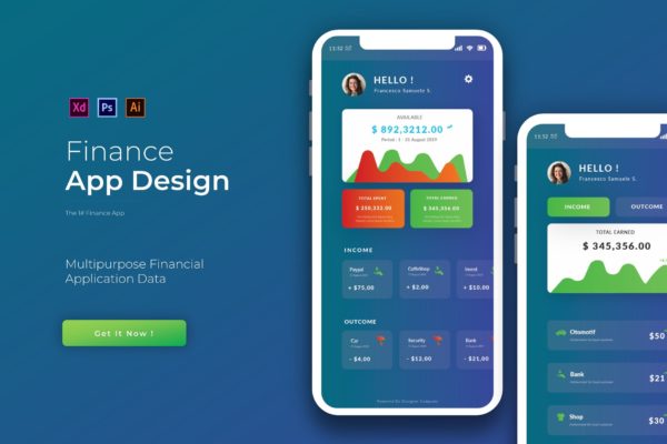电子钱包金融APP应用主页界面设计大洋岛精选模板 Finance | App Template