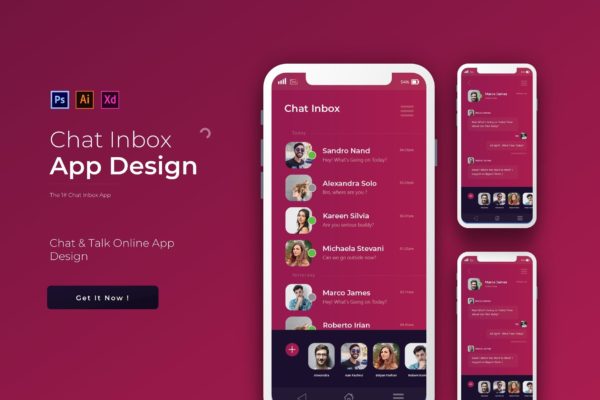 即时聊天社交应用APP交互设计大洋岛精选模板 ChatInbox | App Template