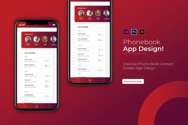 手机通讯录APP应用UI设计大洋岛精选模板 Phonebook | App Template
