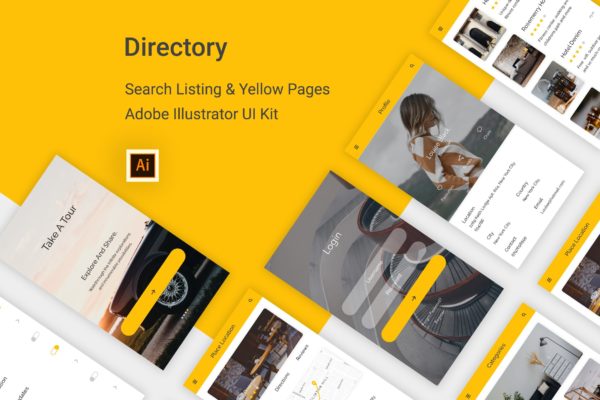 目录列表&黄页APP应用UI设计大洋岛精选套件 Directory – Listing Mobile App – Adobe Illustrator