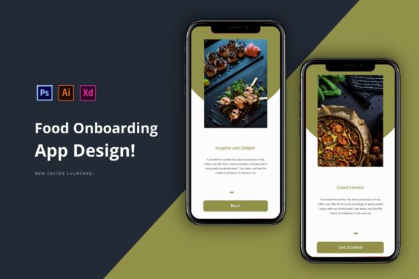 美食主题APP应用引导界面设计大洋岛精选模板 Onboarding App Design