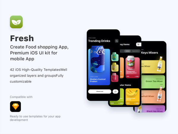 大洋岛下午茶：新鲜食品订购应用程序APP UI设计SKETCH模板