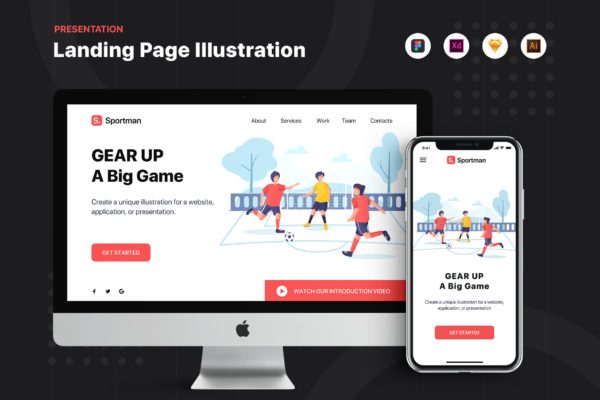 足球运动主题网站Banner&落地页设计大洋岛精选 Sportman – Banner & Landing Page