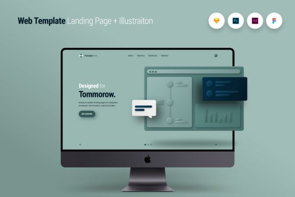 创意互联网项目网站着陆页设计大洋岛精选模板v1 Web Template Landing Page + Illustraiton 1