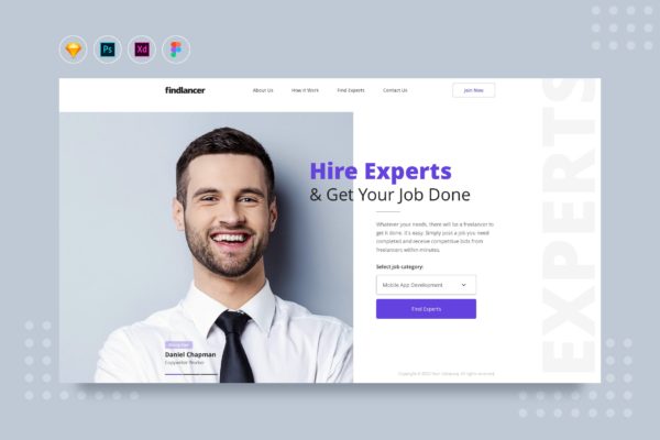 自由职业者招聘网站用户界面模板 DailyUI.V15 Freelancer Hiring Website UI Template