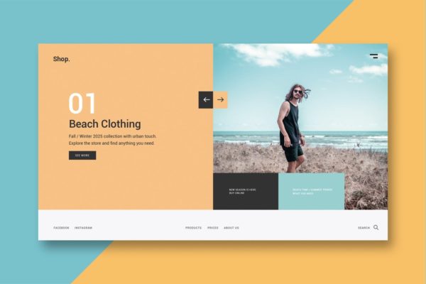 时尚服饰品牌官网主页设计大洋岛精选模板[AI, EPS, PSD, XD] Clothing & Fashion – Landing Page