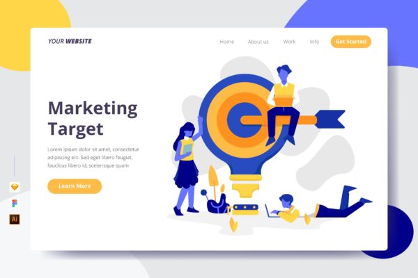 市场目标主题插画网站着陆页设计大洋岛精选模板 Marketing Target – Landing Page