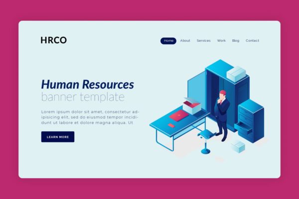 人力资源管理主题插画网站着陆页设计大洋岛精选模板 HRCO – Hero Banner Landing Page Design
