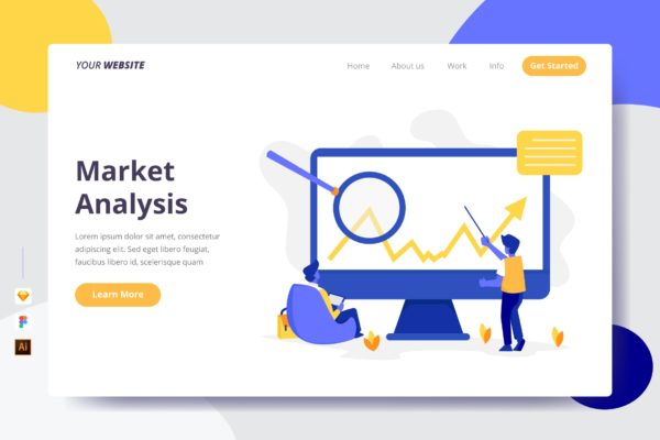 市场分析主题矢量插画网站着陆页设计大洋岛精选模板 Market Analysis – Landing Page