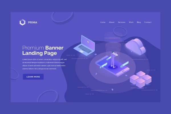 信息科技主题插画网站Banner&着陆页设计大洋岛精选模板 Prima – Hero Banner Landing Page Template