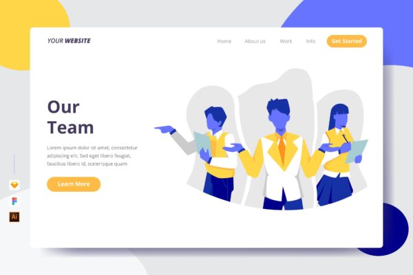 工作团队矢量插画网站着陆页设计大洋岛精选模板 Our Team – Landing Page