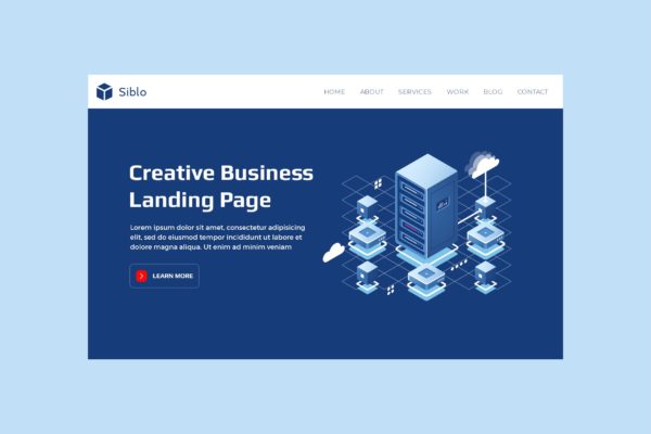 云服务主题插画网站着陆页设计大洋岛精选模板 Siblo – Hero Banner Landing Page Template