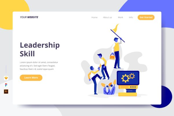 领导技能主题插画网站着陆页设计大洋岛精选模板 Leadership Skill – Landing Page
