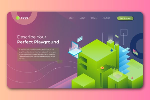 现代平面等距概念设计网站着陆页模板 Isometric Landing Page