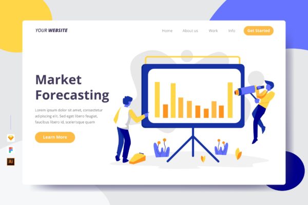 市场预测主题插画网站着陆页设计大洋岛精选模板 Market Forecasting – Landing Page