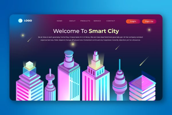 智能城市等距矢量插画网站着陆页设计大洋岛精选模板 Isometric Landing Page