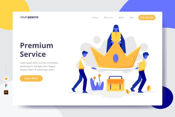 高级会员服务主题插画网站着陆页设计大洋岛精选模板 Premium Service – Landing Page