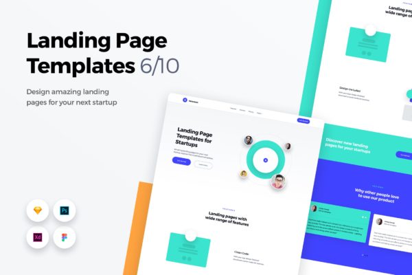 初创公司产品/服务网站着陆页设计UI设计大洋岛精选套件v6 Landing Page Templates – Web UI Kit – 6